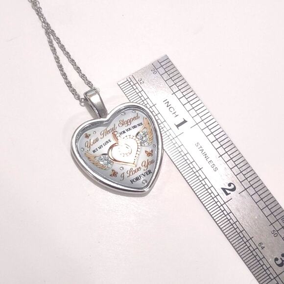 925 Silver Chain Heart Necklace Funeral Death Mourning Pendant Message Gift NEW - Picture 1 of 6